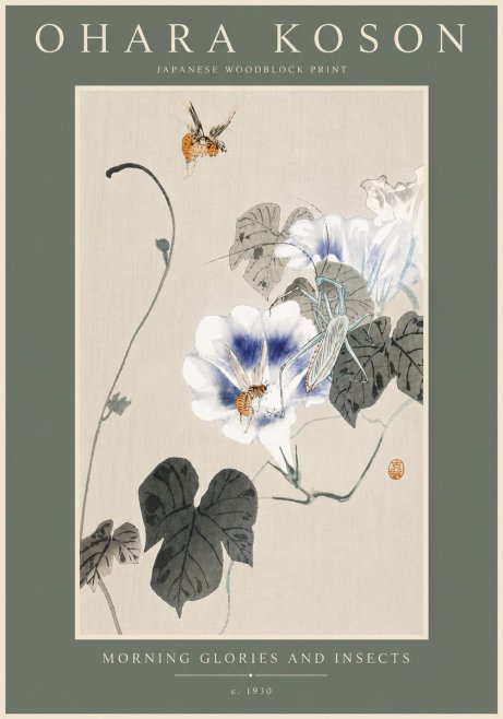 Ohara Koson Morning Glories and Insects No5 - Affiche