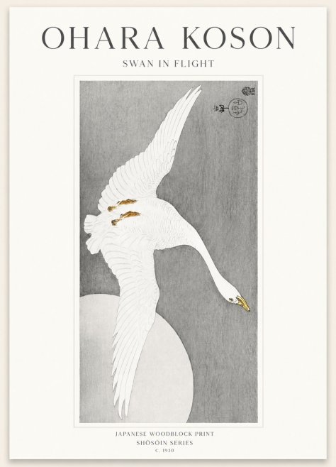 Ohara Koson Swan in Flight No1 - Affiche