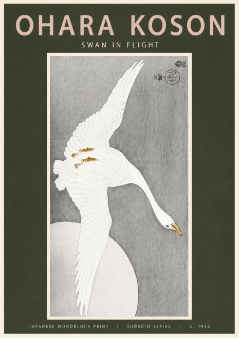 Ohara Koson Swan in Flight No2 - Affiche