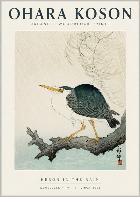Ohara Koson Heron in the Rain No1 - Affiche
