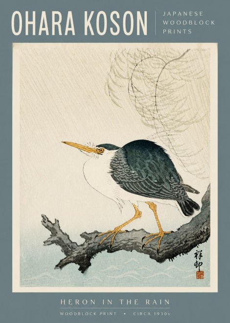 Ohara Koson Heron in the Rain No3 - Affiche