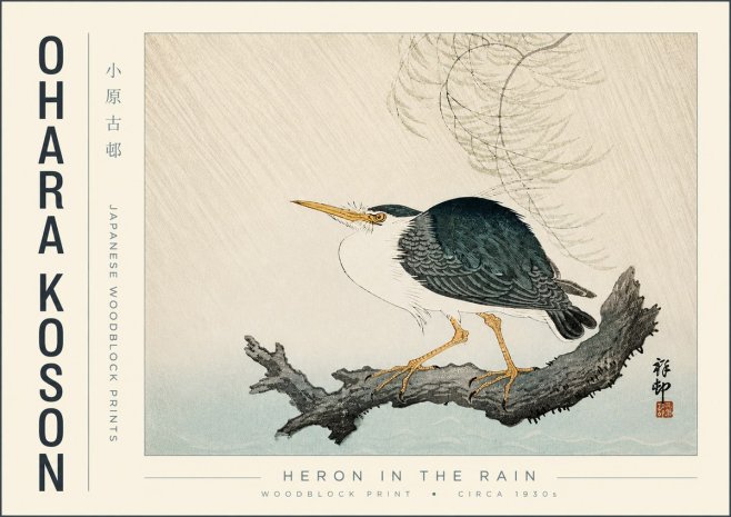 Ohara Koson Heron in the Rain No4 - Affiche