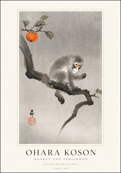 Ohara Koson Monkey and Persimmon No1 - Affiche