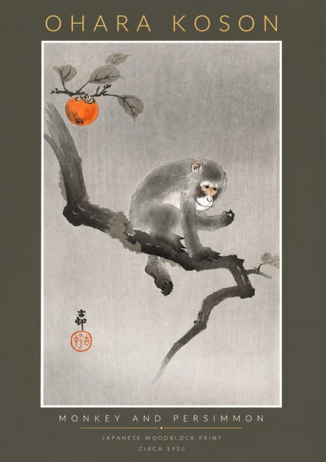 Ohara Koson Monkey and Persimmon No2 - Affiche