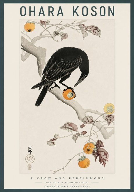 Ohara Koson A Crow and Persimmons No3 - Affiche