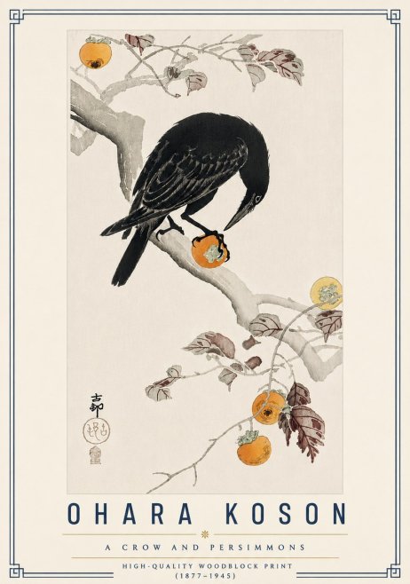 Ohara Koson A Crow and Persimmons No5 - Affiche