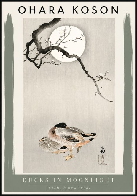 Ohara Koson Ducks in Moonlight No4 - Affiche