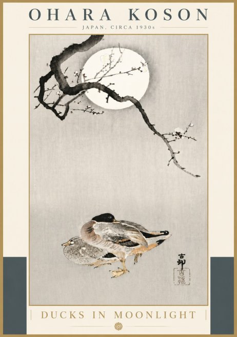 Ohara Koson Ducks in Moonlight No5 - Affiche