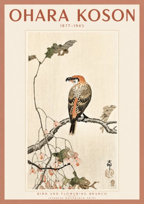 Ohara Koson Bird and Flowering Branch No2 - Affiche