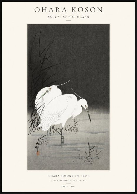 Ohara Koson Egrets in the Marsh No1 - Affiche