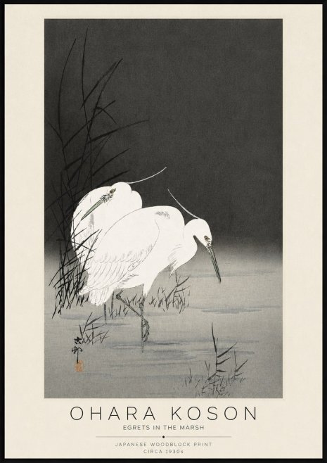 Ohara Koson Egrets in the Marsh No3 - Affiche