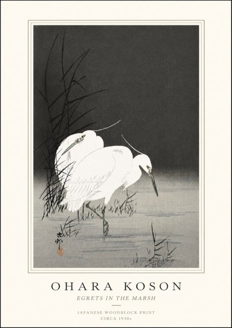 Ohara Koson Egrets in the Marsh No5 - Affiche
