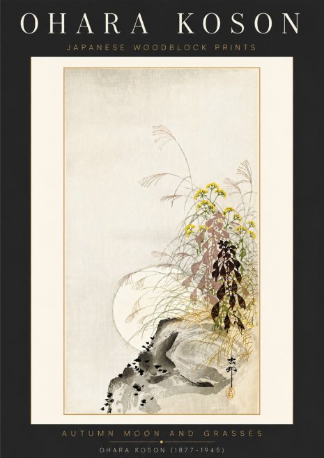 Ohara Koson Autumn Moon and Grasses No4 - Affiche