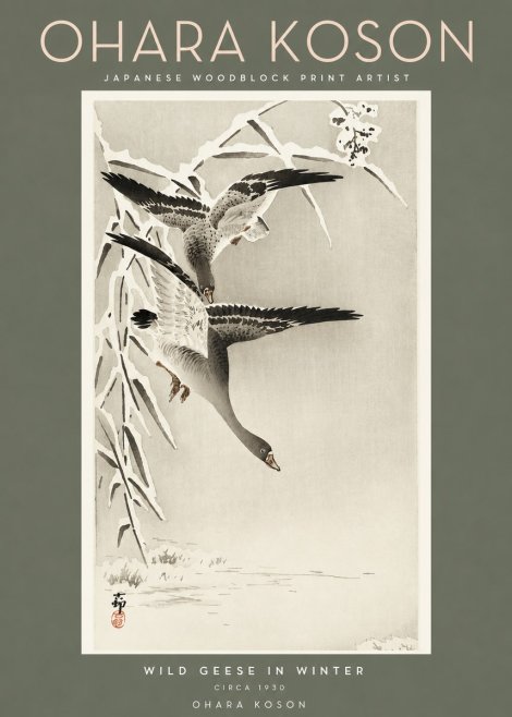 Ohara Koson Wild Geese in Winter No2 - Affiche