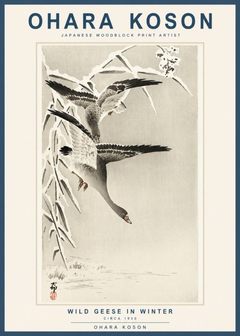 Ohara Koson Wild Geese in Winter No3 - Affiche