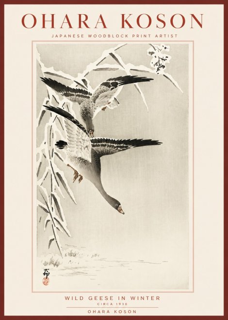 Ohara Koson Wild Geese in Winter No5 - Affiche