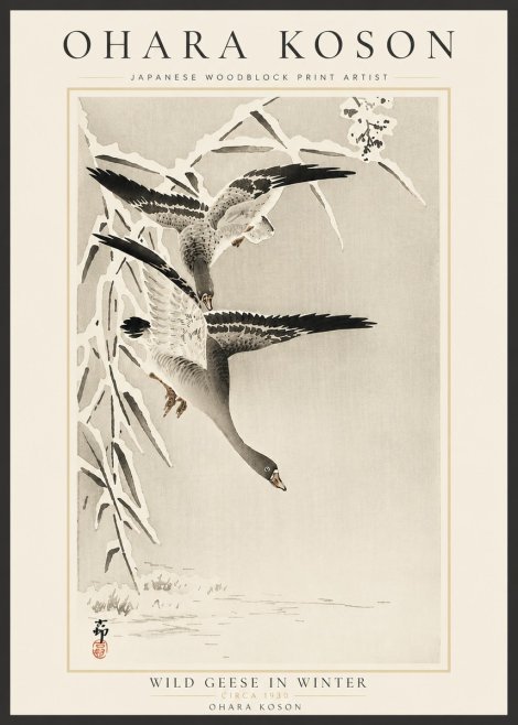 Ohara Koson Wild Geese in Winter No6 - Affiche