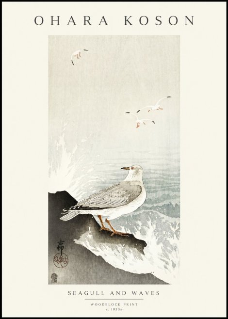 Ohara Koson Seagull and Waves No1 - Affiche