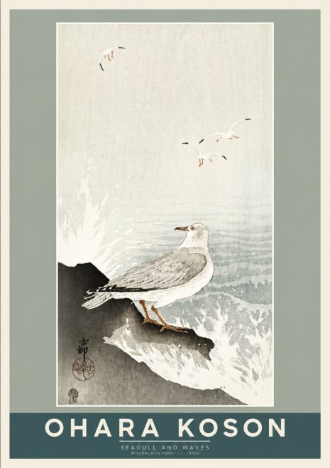 Ohara Koson Seagull and Waves No2 - Affiche