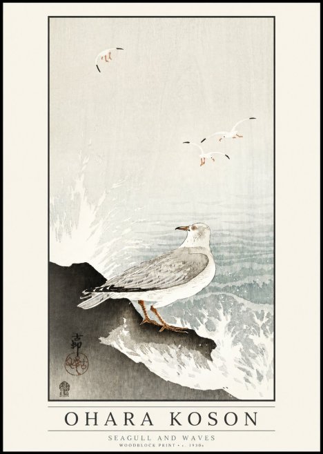 Ohara Koson Seagull and Waves No3 - Affiche
