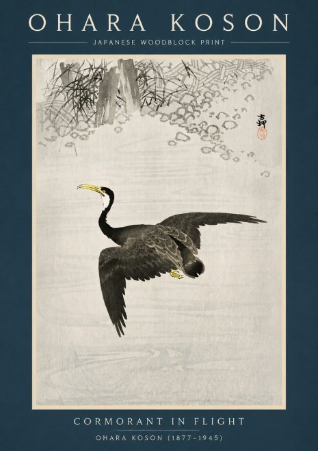 Ohara Koson Cormorant in Flight No2 - Affiche