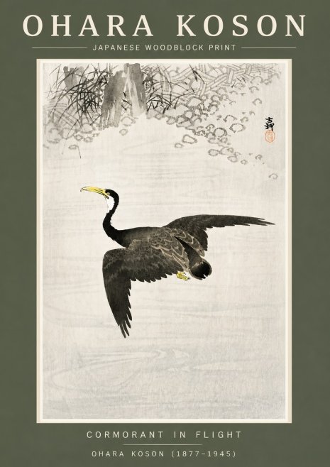 Ohara Koson Cormorant in Flight No4 - Affiche
