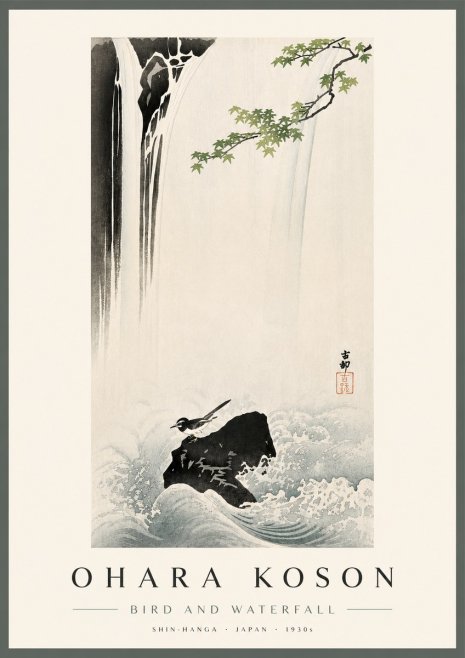 Ohara Koson Bird and Waterfall No4 - Affiche