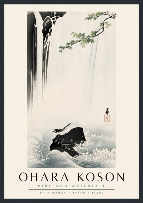 Ohara Koson Bird and Waterfall No5 - Affiche