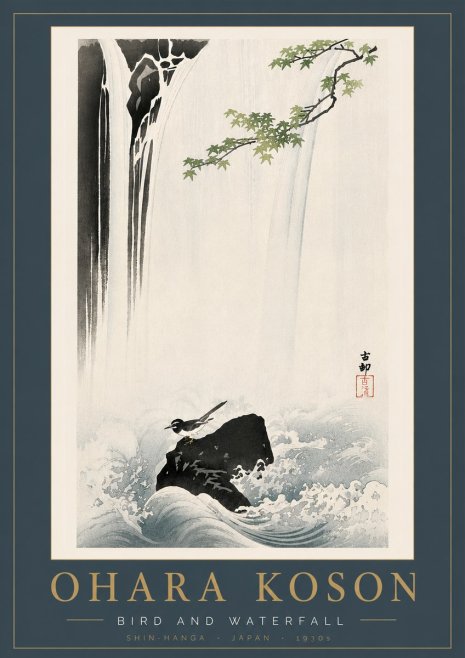 Ohara Koson Bird and Waterfall No6 - Affiche
