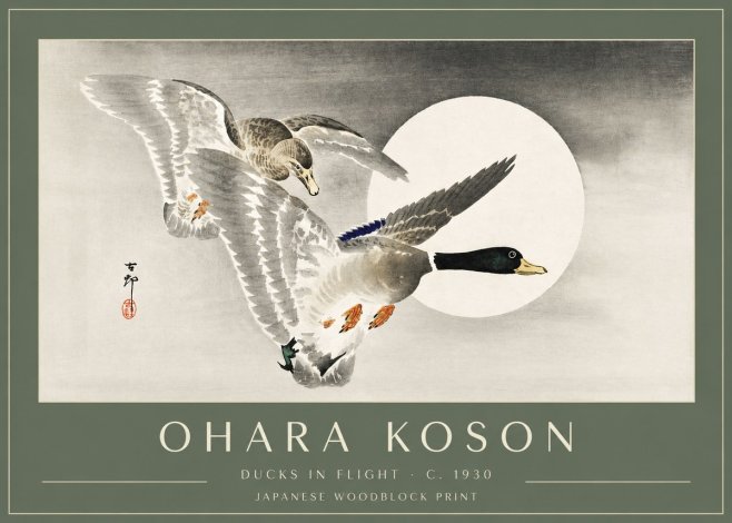 Ohara Koson Ducks in Flight No3 - Affiche
