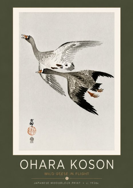 Ohara Koson Wild Geese in Flight III No4 - Affiche