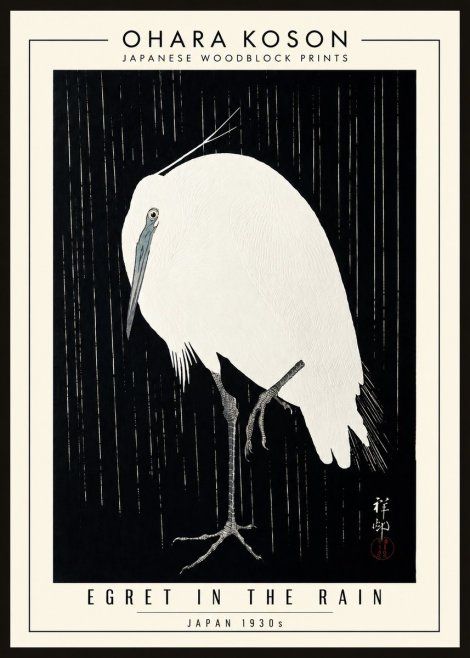 Ohara Koson Egret in the Rain I No3 - Affiche