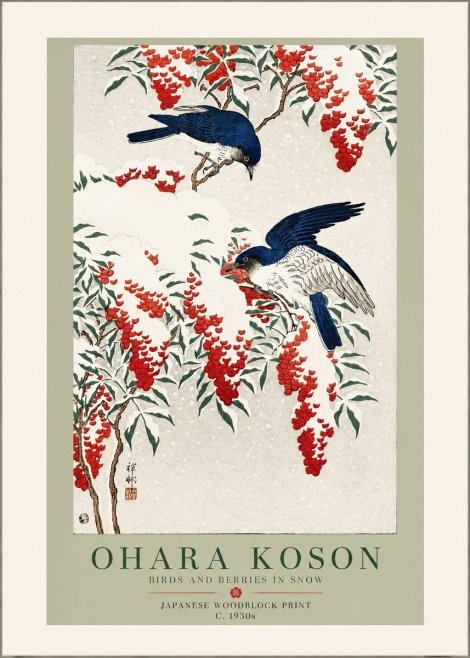 Ohara Koson Birds and Berries in Snow No3 - Affiche