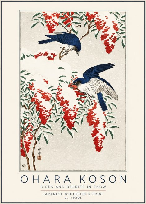 Ohara Koson Birds and Berries in Snow No5 - Affiche