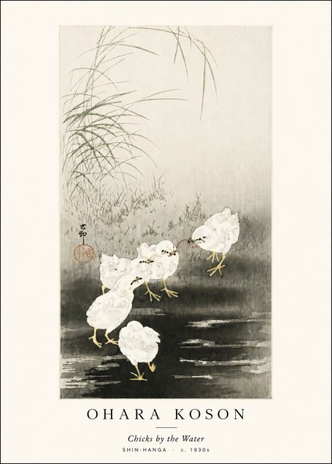 Ohara Koson Chicks by the Water No3 - Affiche