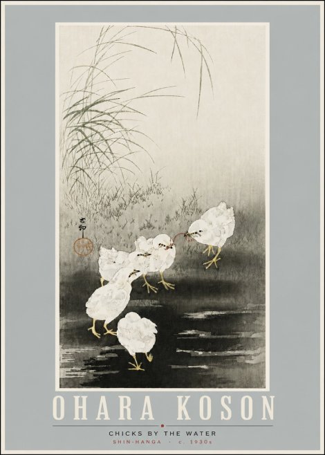 Ohara Koson Chicks by the Water No4 - Affiche