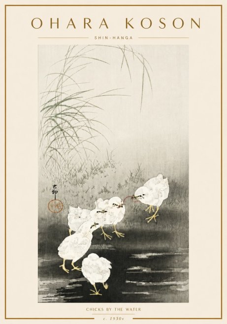 Ohara Koson Chicks by the Water No6 - Affiche