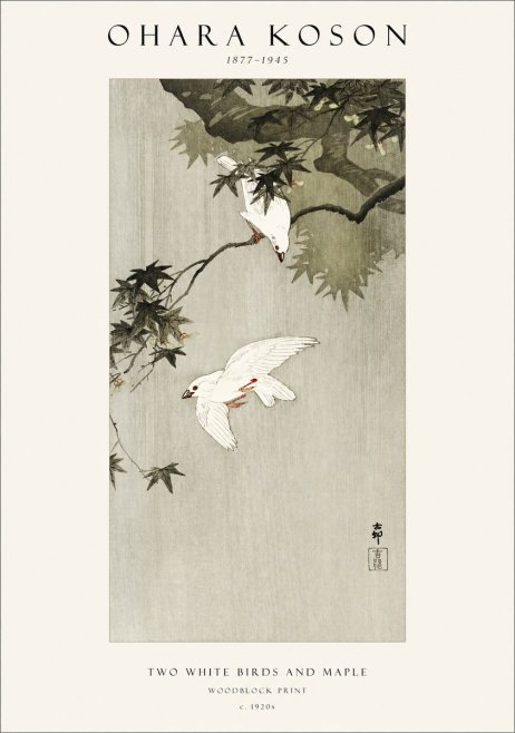 Ohara Koson Two White Birds and Maple No1 - Affiche