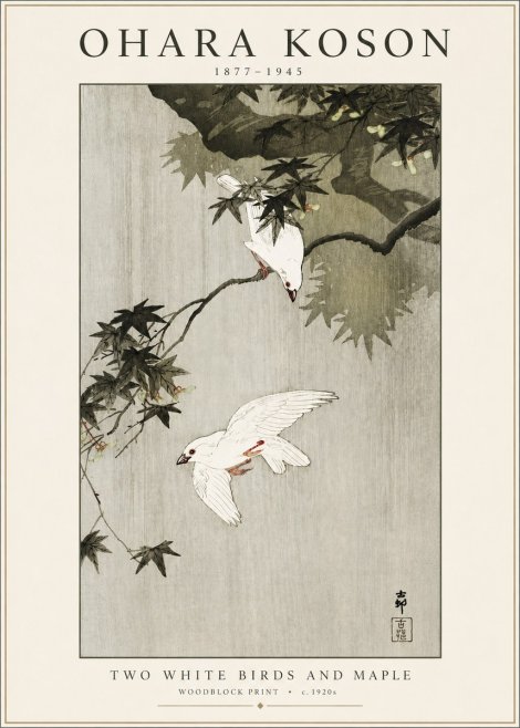 Ohara Koson Two White Birds and Maple No3 - Affiche