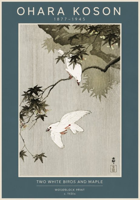 Ohara Koson Two White Birds and Maple No4 - Affiche