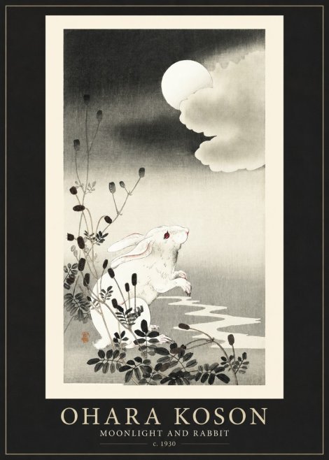 Ohara Koson Moonlight and Rabbit No1 - Affiche