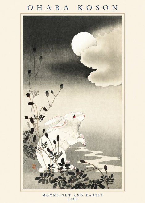 Ohara Koson Moonlight and Rabbit No2 - Affiche