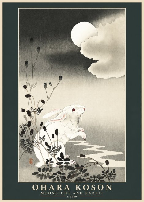 Ohara Koson Moonlight and Rabbit No3 - Affiche