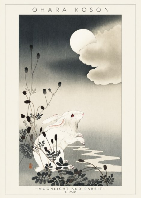 Ohara Koson Moonlight and Rabbit No4 - Affiche