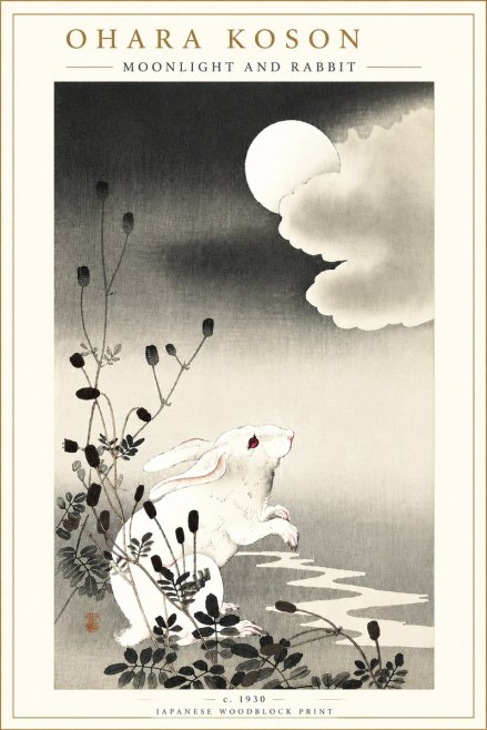 Ohara Koson Moonlight and Rabbit No5 - Affiche