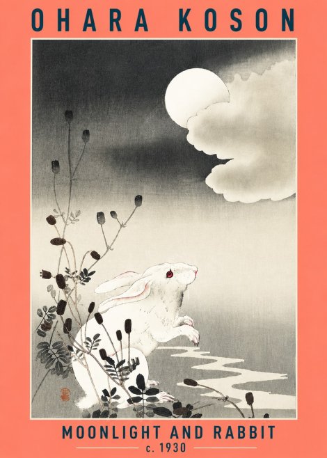 Ohara Koson Moonlight and Rabbit No6 - Affiche