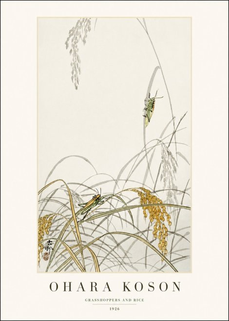 Ohara Koson Grasshoppers and Rice No1 - Affiche