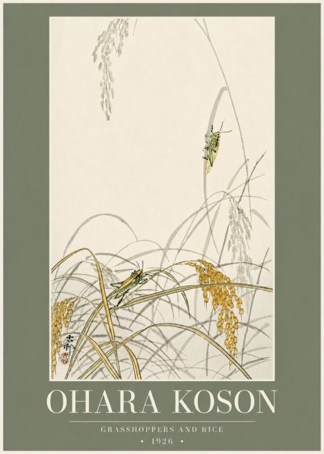 Ohara Koson Grasshoppers and Rice No2 - Affiche