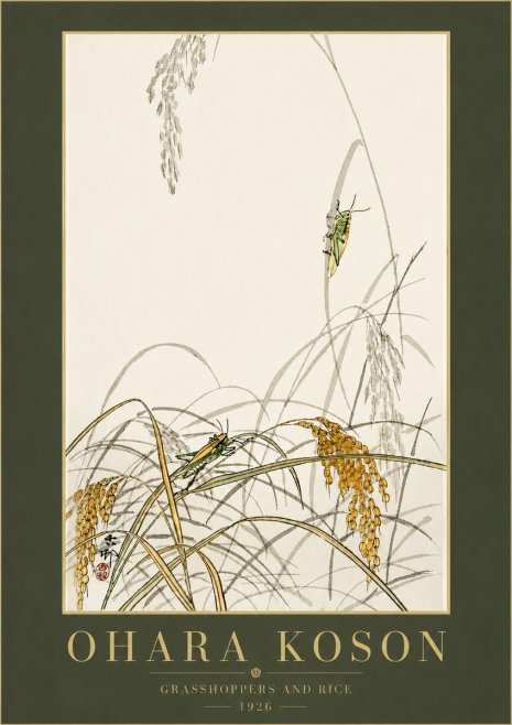 Ohara Koson Grasshoppers and Rice No6 - Affiche