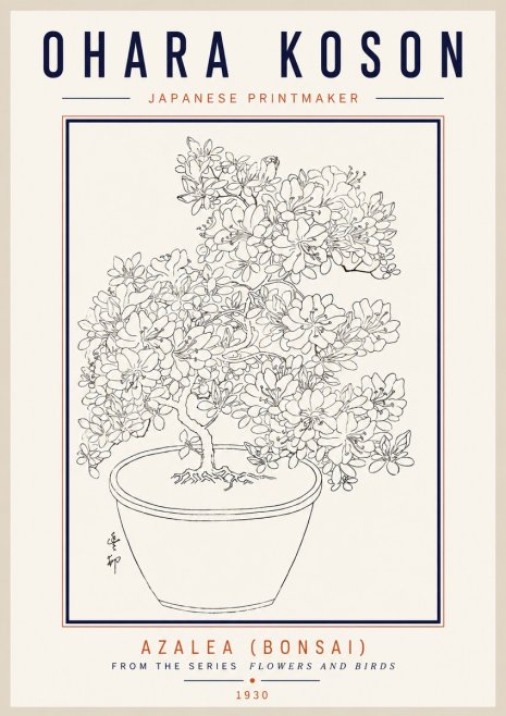 Ohara Koson Azalea (Bonsai) No3 - Affiche